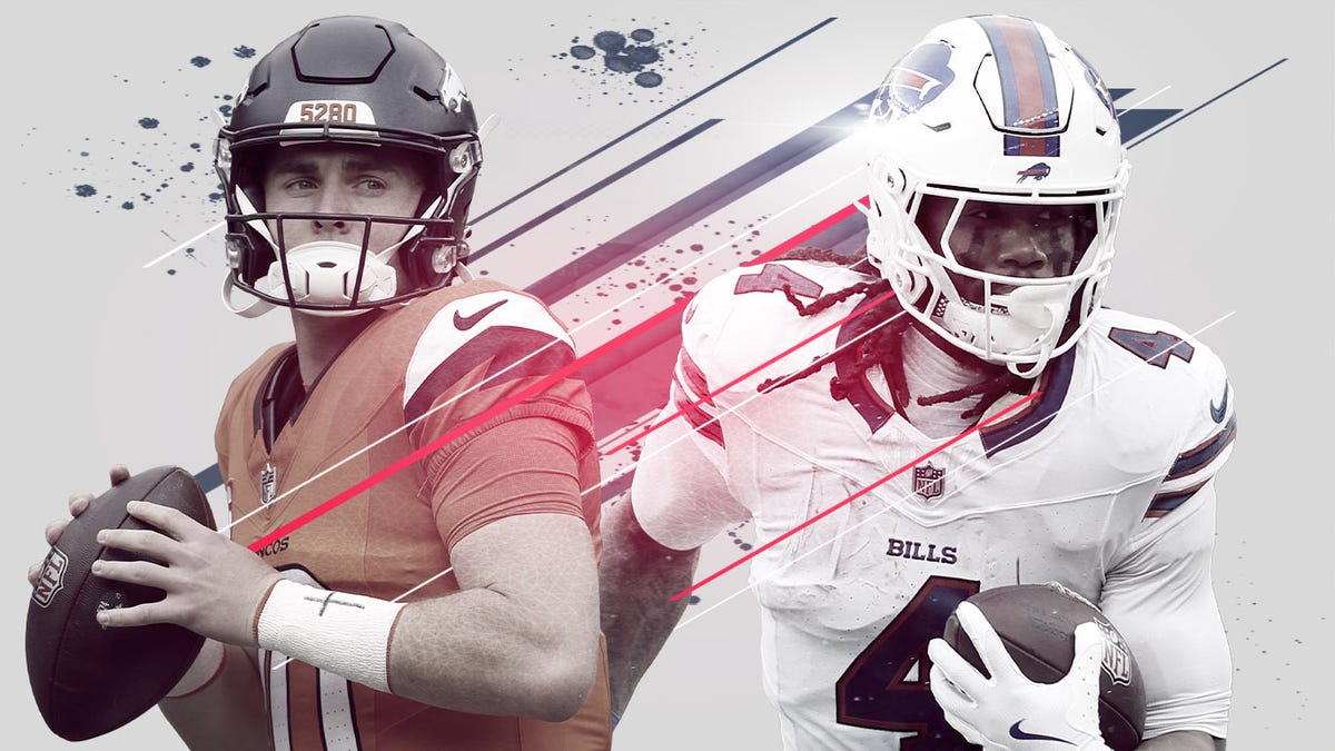 Bo Nix of the Denver Broncos and James Cook of the Buffalo Bills