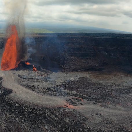 Kilauea volcano spews lava, in Hawaii, U.S., April 1, 2025.