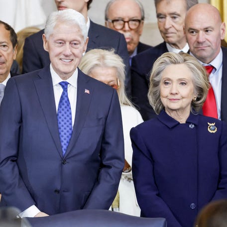 Former U.S. President Bill Clinton and former U.S. Secretary of State Hillary Clinton arrive for Donald Trump's inauguration as the next President of the United States in the Rotunda of the United States Capitol in Washington on Jan. 20, 2025