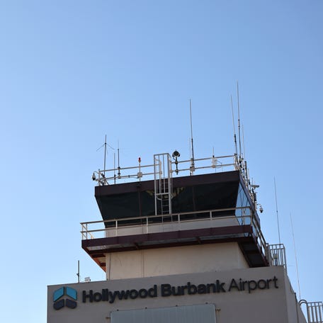 BURBANK, CALIFORNIA - OCTOBER 06: An American Eagle plane takes off from Hollywood Burbank Airport on October 6, 2025 in Burbank, California.
