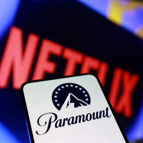 Paramount, Netflix and Warner Bros logos are seen in this illustration taken December 8, 2025. REUTERS/Dado Ruvic/Illustration/File Photo