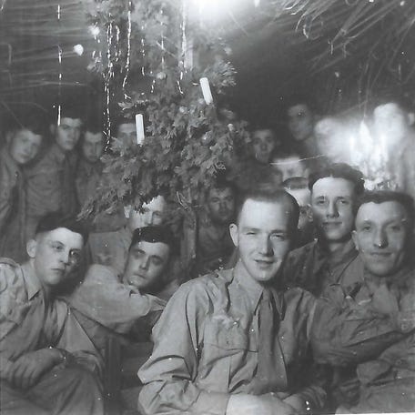 German POWs celebrate Christmas inside Camp Algona with handmade decorations.