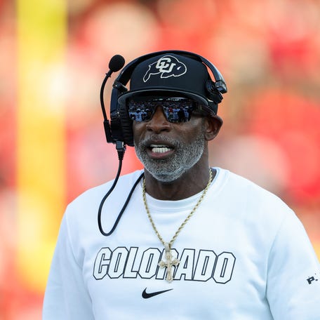HOUSTON, TEXAS - SEPTEMBER 12: Head coach Deion Sanders of the Colorado Buffaloes instructs the team during the first half against the Houston Cougars at TDECU Stadium on September 12, 2025 in Houston, Texas. (Photo by Alex Slitz/Getty Images)