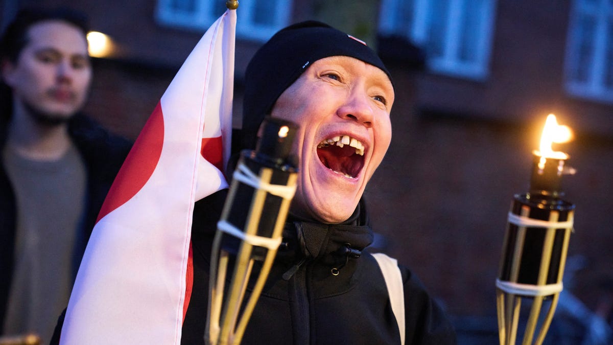 A man takes part in a protest under the slogan 'Greenland is for Greenlanders' in front of the U.S. Embassy in Copenhagen, Denmark, January 14, 2026.