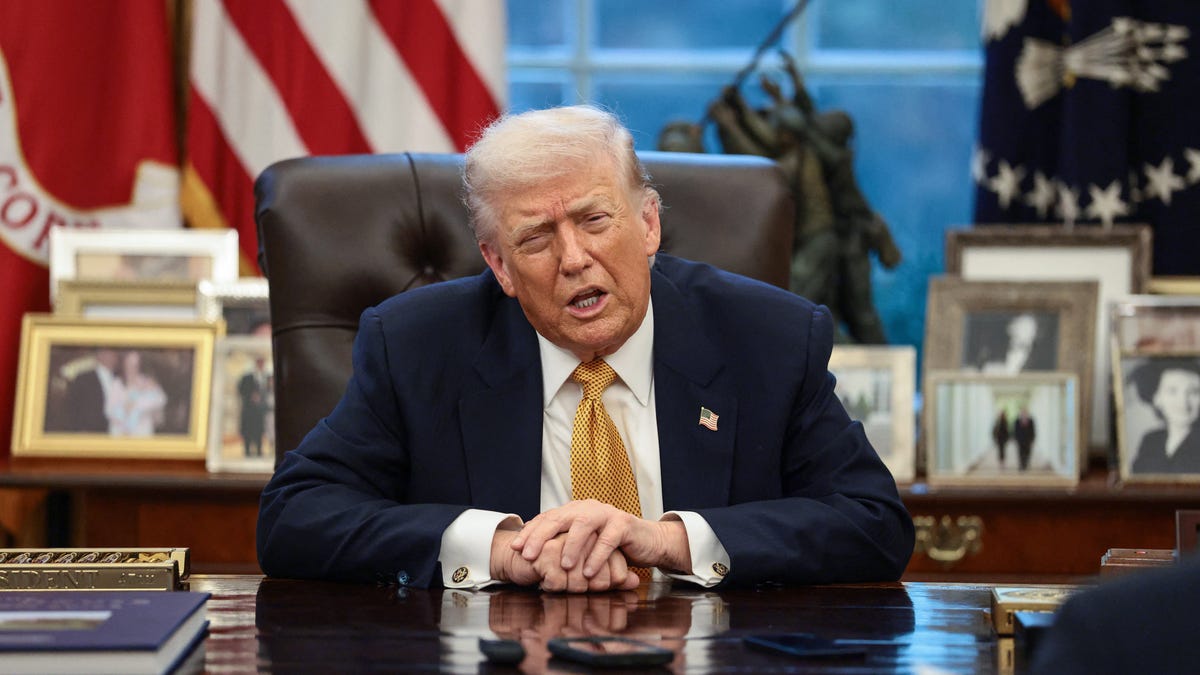 President Donald Trump is interviewed by Reuters White House correspondent Steve Holland (not pictured) in the Oval Office on Jan. 14, 2026.