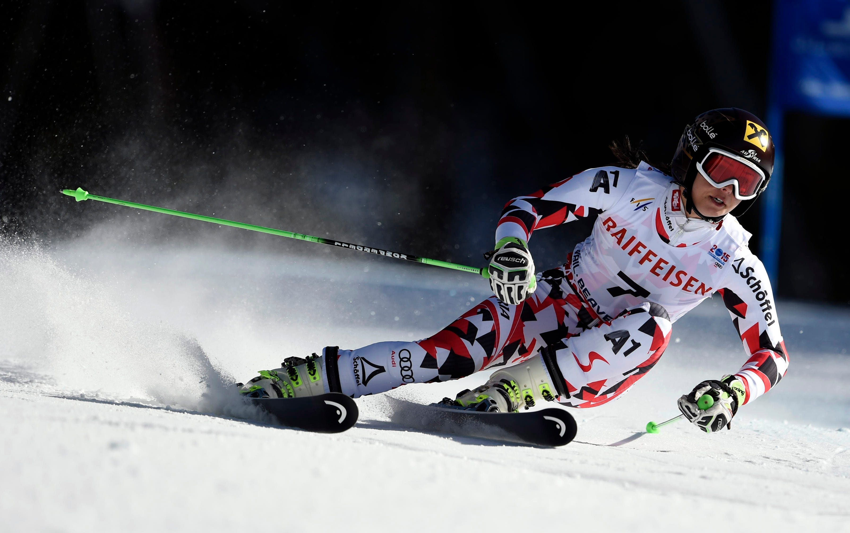 Anna Fenninger of Austria during run two of the women's giant slalom in the FIS alpine skiing world championships at Raptor Racecourse.