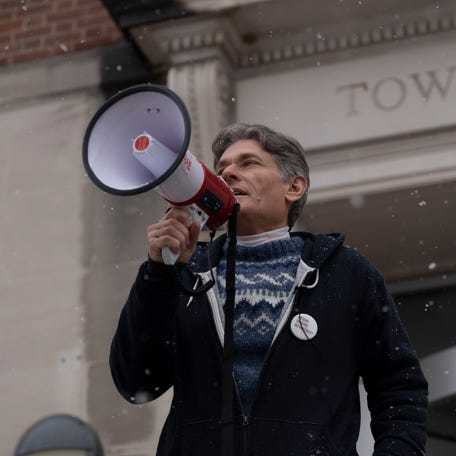 Jan 17, 2026; Morristown, NJ, USA; Tom Malinowski speaks at a protest against ICE at Morristown Town Hall. On Jan. 11, Morristown residents were detained in an ICE raid at a laundromat; they included a Morristown High School senior. Malinowski is running for the Democratic nomination to fill the congressional seat vacated by Gov. Mikie Sherrill.