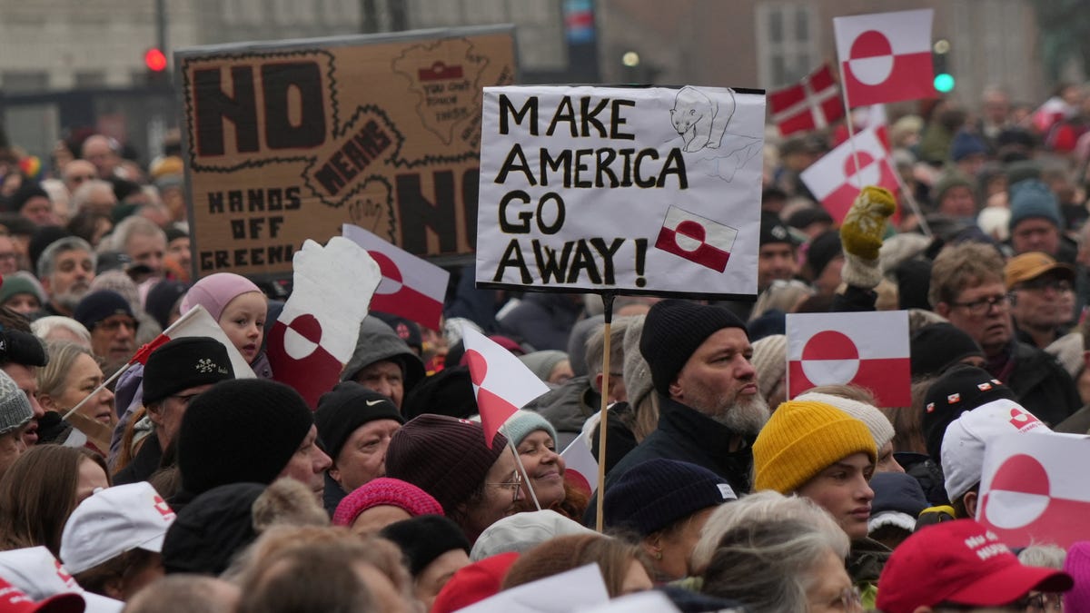 Protesters in Copenhagen, Denmark, on Jan. 17, 2026, take part in a demonstration to show support for Greenland.