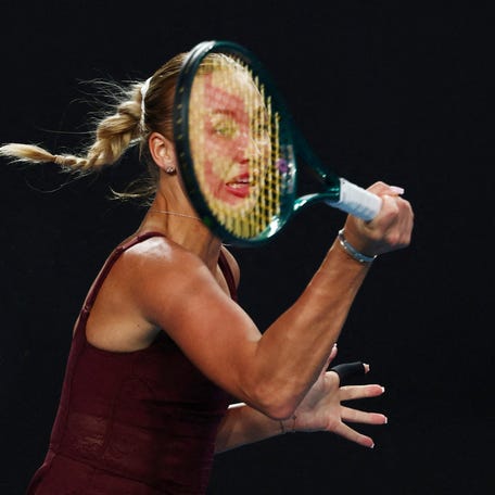 Jan. 18: Austria's Anastasia Potapova in action during her first round match against Netherlands' Suzan Lamens.