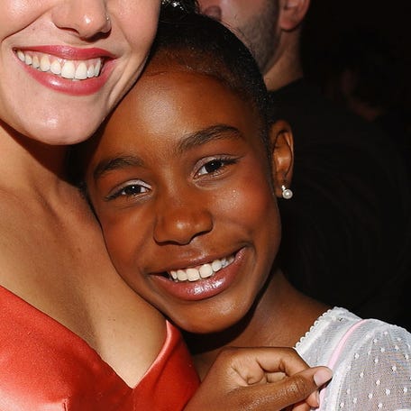 Actresses Jordan Ballard (left) and Kianna Underwood (right) pose at the "Hairspray" opening night after-party on July 21, 2004, at the Pantages Theater in Hollywood, California.