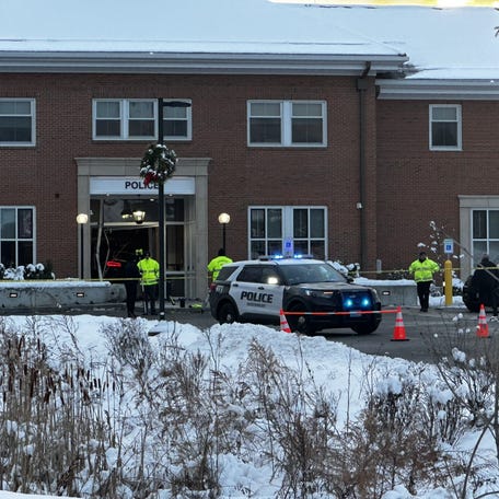 A black SUV drove through the front lobby area of the Shrewsbury Police Department on Monday, Jan. 19.