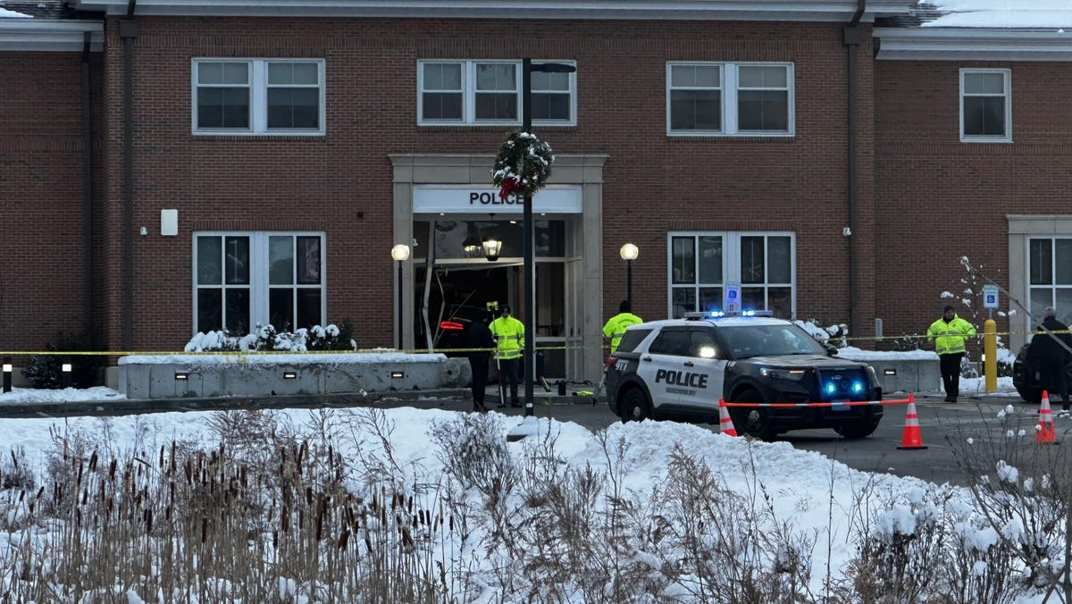 A black SUV drove through the front lobby area of the Shrewsbury Police Department on Monday, Jan. 19.