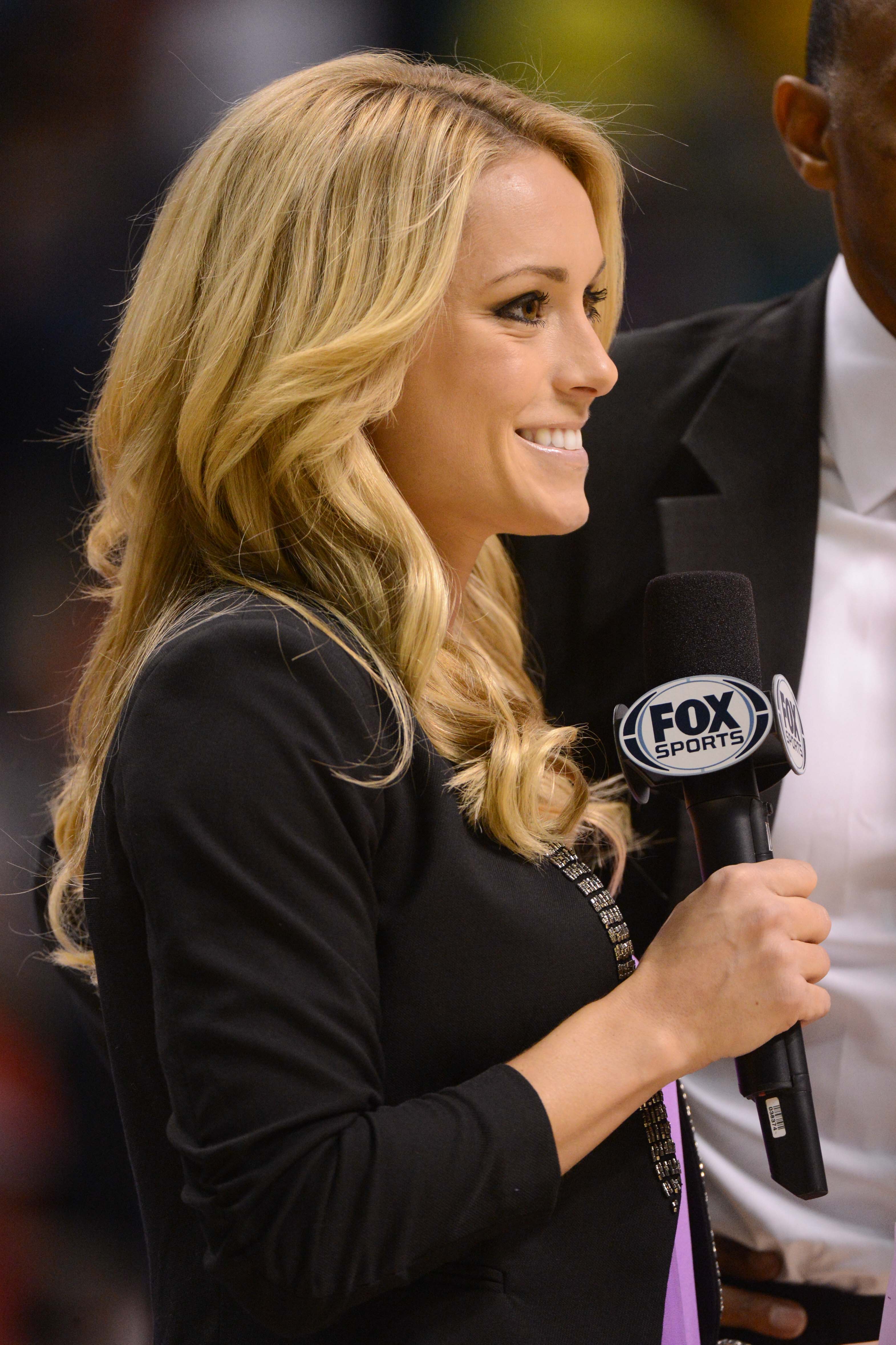 FOX Sports 1 sideline reporter Molly McGrath during the first half between the Stanford Cardinal and the Arizona State Sun Devils in the quarterfinals of the Pac-12 Conference college basketball tournament at MGM Grand Garden Arena