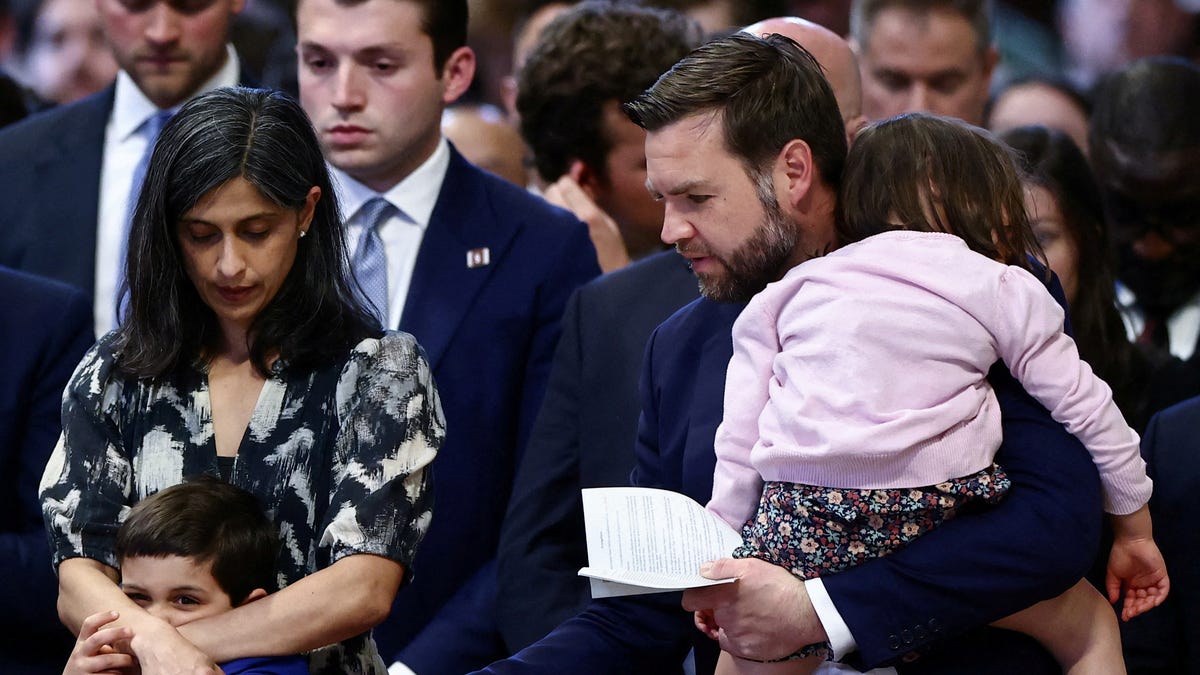 Vice President JD Vance and second lady Usha Vance attend the Good Friday Passion of the Lord service with their children in Saint Peter's Basilica at the Vatican, April 18, 2025.