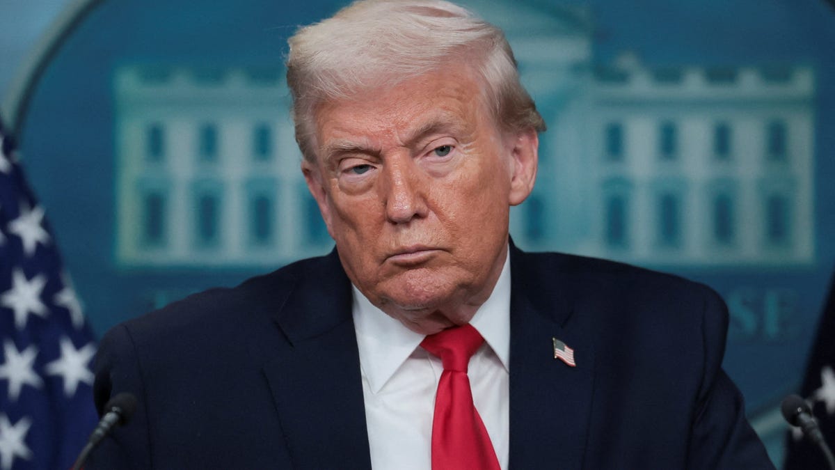 President Donald Trump speaks during a briefing at the White House in Washington, DC, on Jan. 20, 2026.
