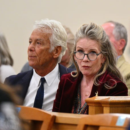 Melissa Gilbert, wife of director and actor Timothy Busfield, attends a hearing for Timothy Busfield in the Second District Judicial Court at the Bernalillo County Courthouse on Jan. 20, 2026, in Albuquerque, New Mexico. Prosecutors have charged Busfield with two counts of criminal sexual contact of a minor and one count of child abuse.