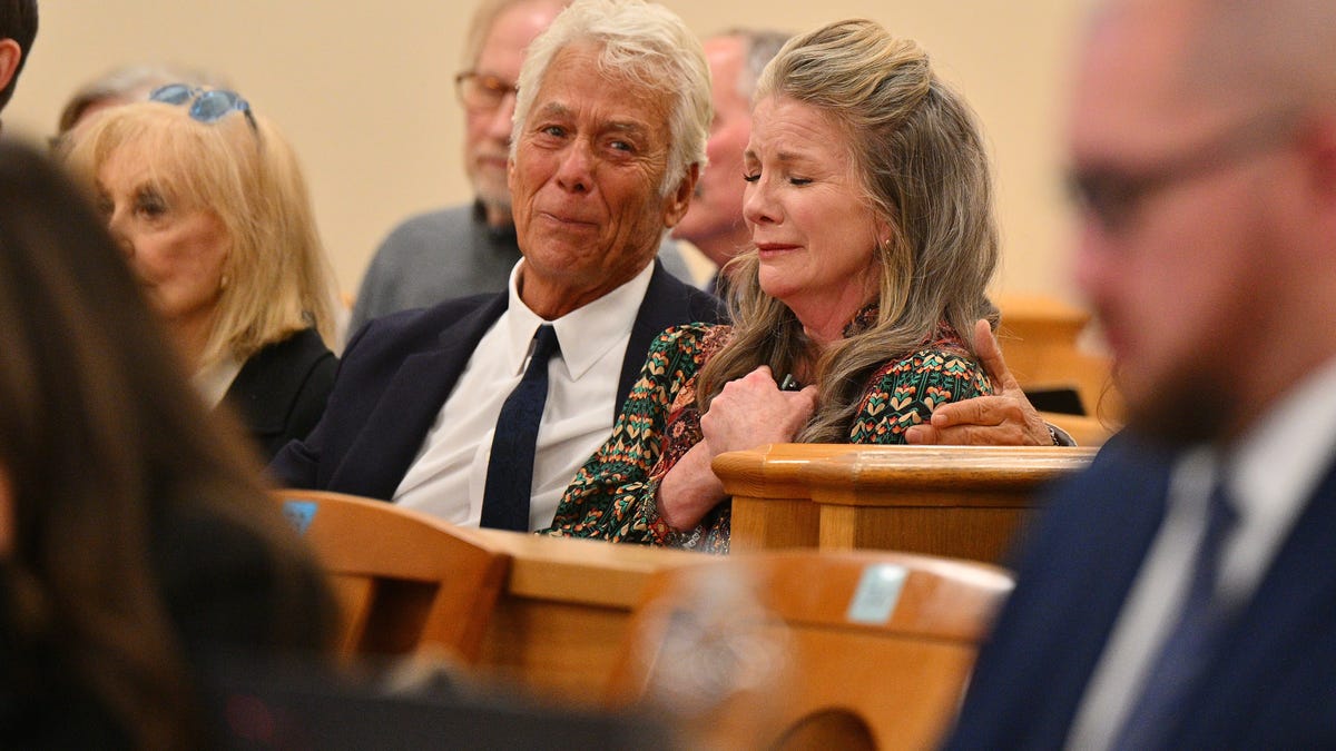 Timothy Busfield's lawyer, Larry Stein, and wife Melissa Gilbert react to a judge granting Busfield pretrial release during a hearing in Bernalillo County's Second District Judicial Court on Jan. 20, 2026, in Albuquerque, New Mexico.