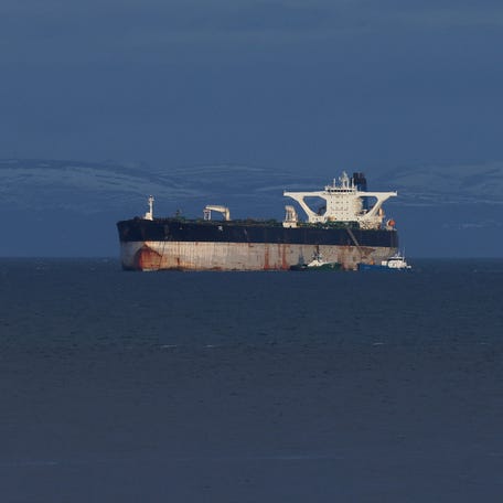 Oil tanker Marinera, previously known as Bella 1, which was seized by the U.S. Coast Guard last week, is moored in the Moray Firth, off the coast of Scotland, Britain, January 14, 2026. The U.S. military and Coast Guard have seized five vessels in recent weeks in international waters that were either carrying Venezuelan oil or have done so in the past. REUTERS/Russell Cheyne