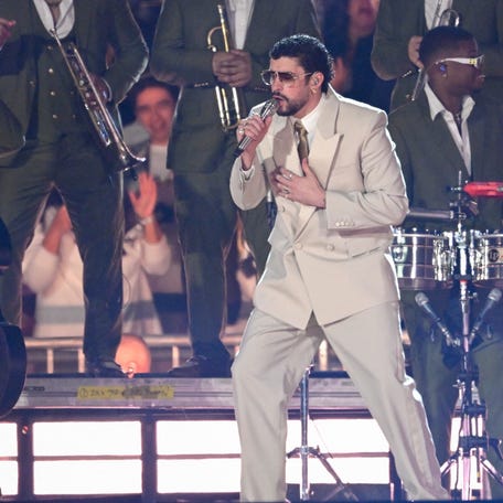 Bad Bunny performs on stage Mexico City on Dec. 10, 2025.