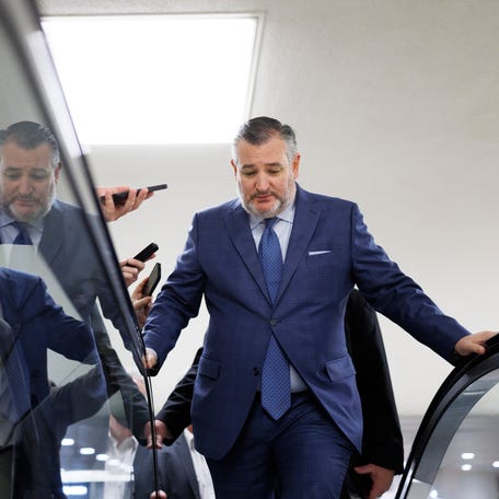Sen. Ted Cruz, R-Texas, speaks to reporters as he rides an escalator at the U.S. Capitol on Jan. 15, 2026, in Washington, DC.