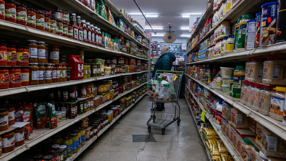 People shop at a grocery store in Brooklyn on December 12, 2025 in New York City.