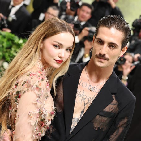 Dove Cameron and Damiano David attend the 2024 Met Gala Celebrating Sleeping Beauties: Reawakening Fashion at The Metropolitan Museum of Art on May 6, 2024, in New York City.