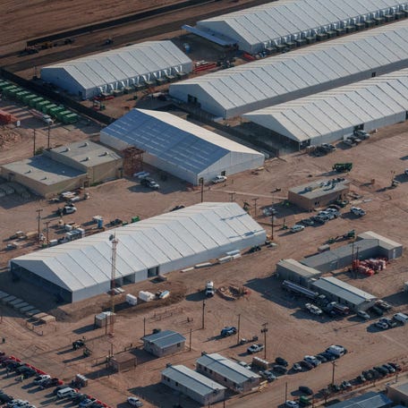 An aerial view shows an ICE detention facility at Fort Bliss in El Paso, Texas, on Aug. 8, 2025.