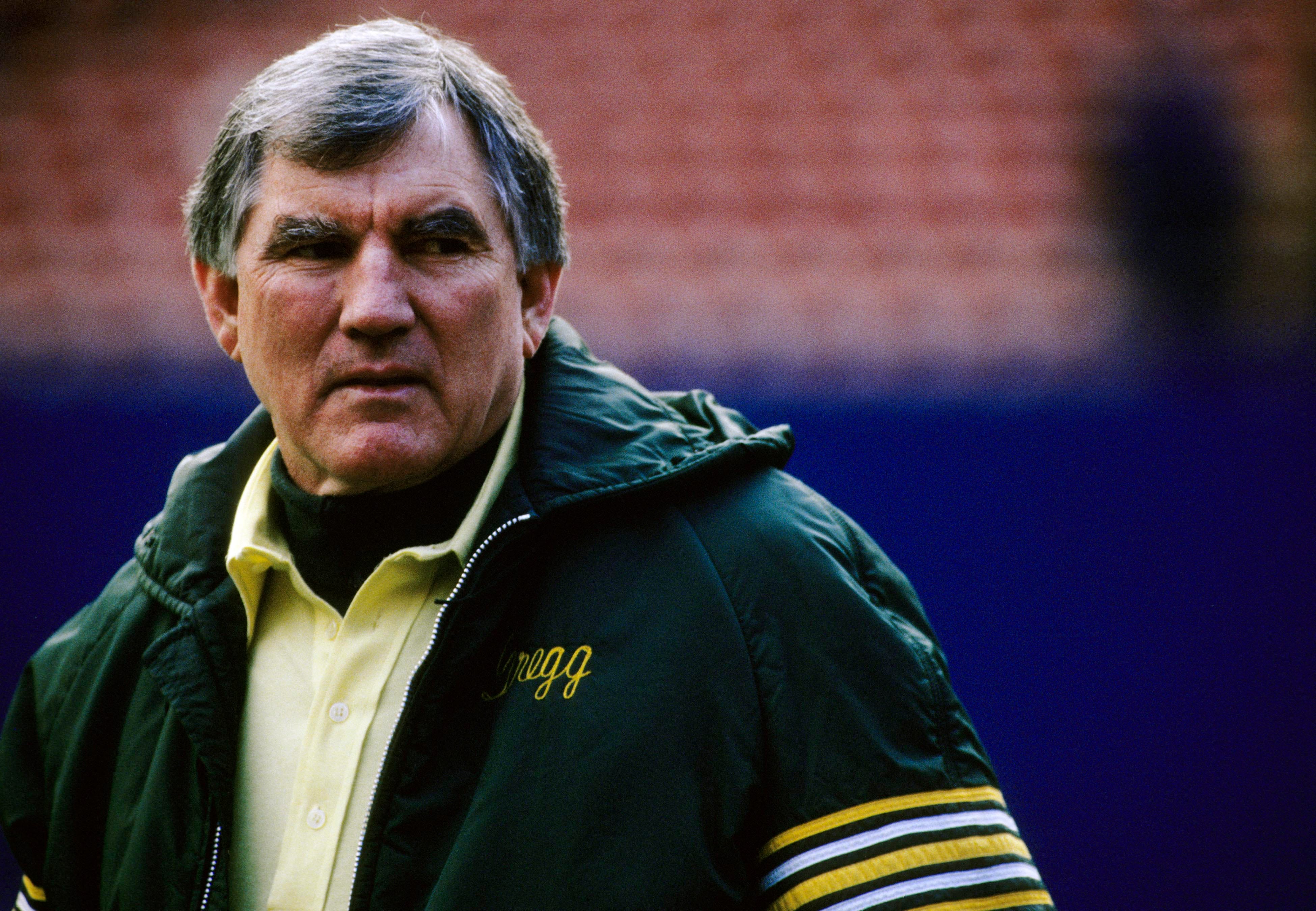 Green Bay Packers head coach Forrest Gregg prior to the game against the New York Giants at Giants Stadium.