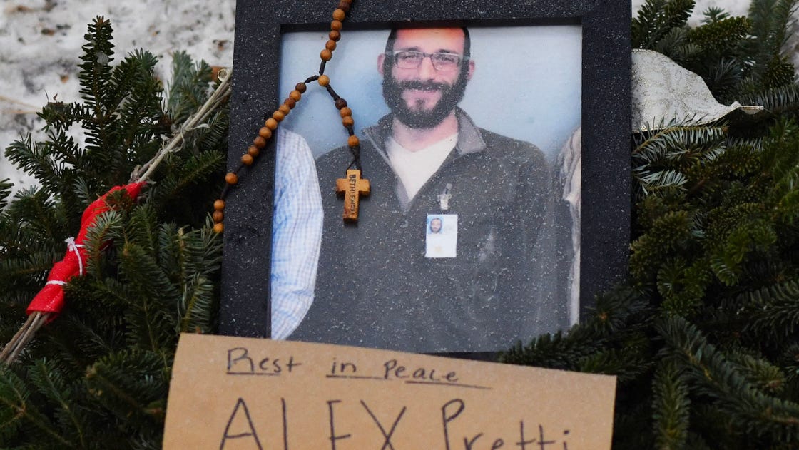 A picture of Alex Pretti is left at a makeshift memorial in the area where Pretti was shot dead a day earlier by federal immigration agents in Minneapolis, Minnesota, on Jan. 25, 2026. On January 24, federal agents shot dead US citizen Alex Pretti, a 37-year-old ICU nurse, while scuffling with him on an icy roadway, less than three weeks after an immigration officer shot and killed Renee Good, also 37, in her car. His killing sparked new protests and impassioned demands by local leaders for the   Trump administration to end its operation in the city.