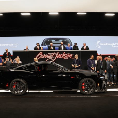 The Ford Mustang Dark Horse SC. This vehicle represented the VIN 001 that was auctioned at Barrett-Jackson Scotsdale in Arizona on Jan. 24, 2026. The winning bid to own the first Dark Horse SC to roll off the assembly line sold for $1.25 million and goes to charity.