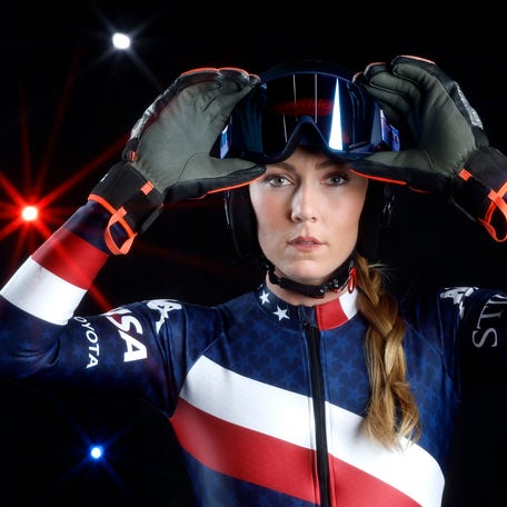 SUN VALLEY, CALIFORNIA - MAY 21: (EDITORS NOTE: A special effects camera filter was used for this image.) Alpine skier Mikaela Shiffrin of the United States poses for a photo during a Team USA Photo Shoot at Sunset Glenoaks Studios on May 21, 2025 in Sun Valley, California. (Photo by Harry How/Getty Images)