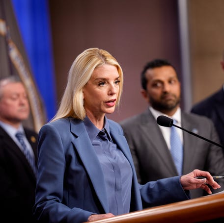 Attorney General Pam Bondi addresses reporters at the Department of Justice on Dec. 4, 2025, in Washington, DC.