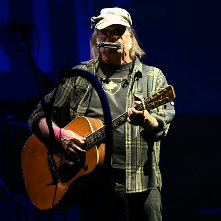 Neil Young performs at the Glastonbury festival on June 28, 2025.