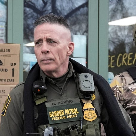 Border Patrol commander Greg Bovino and his convoy in Columbia Heights, Minnesota, on Jan. 13, 2026.