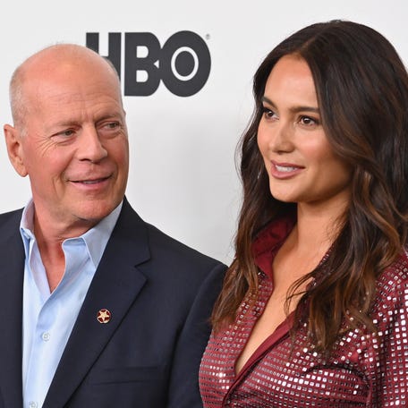 Bruce Willis and Emma Heming Willis attend the premiere of "Motherless Brooklyn" in 2019 in New York City.