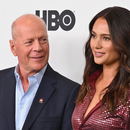 Bruce Willis and Emma Heming Willis attend the premiere of "Motherless Brooklyn" on Oct. 11, 2019 in New York City.