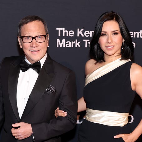 Rob Schneider and Patricia Azarcoya Schneider attend the 24th annual Mark Twain Prize for American Humor at the Kennedy Center on March 19, 2023, in Washington, DC.