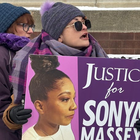 Jenna Broom was among the dozens of protesters outside the Sangamon County Complex in Springfield prior to the sentencing of Sean Grayson on Jan. 29, 2026. Grayson was convicted of second-degree murder in the fatal shooting of Sonya Massey in 2024.