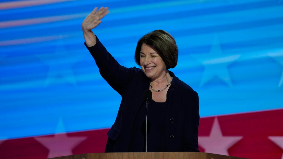 Sen. Amy Klobuchar, D-Minn., speaks during the third day of the Democratic National Convention on Aug. 21, 2024, in Chicago, Illinois.