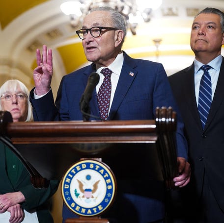 Senate Minority Leader Chuck Schumer, D-New York, addresses reporters at the U.S. Capitol in Washington, DC, on Jan. 28, 2026.