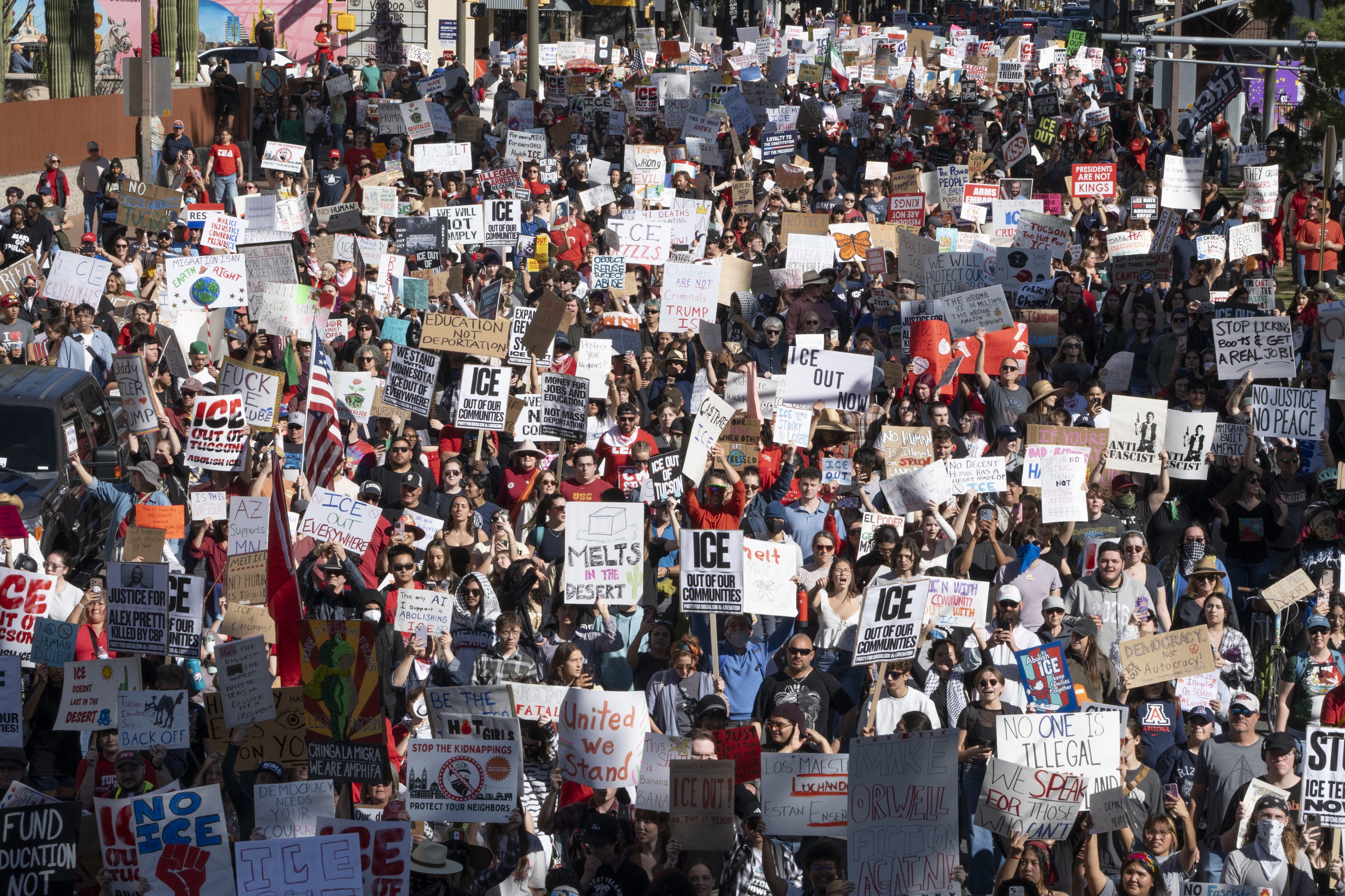An estimated 3,000 people hit the streets in Tucson to protest the Trump administration's crackdown on illegal immigration.