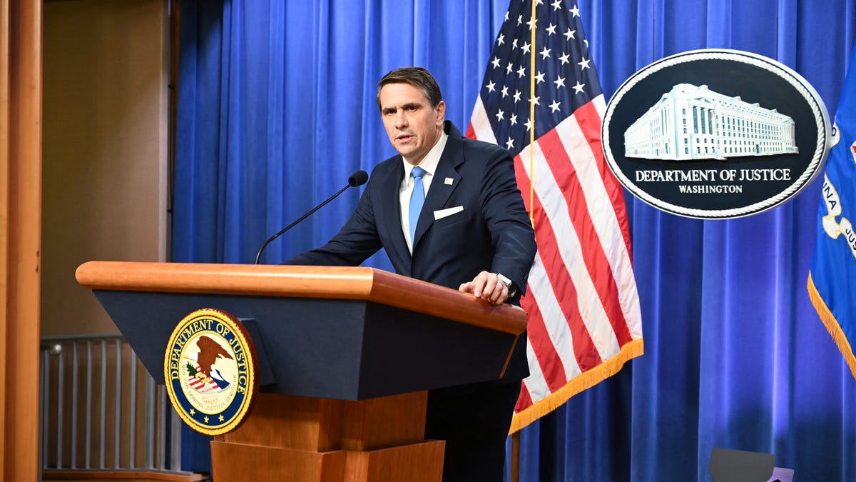 US Deputy Attorney General Todd Blanche speaks during a press conference at the US Department of justice on January 30, 2026 in Washington, DC. The US Justice Department is releasing more than three million pages from the Epstein files on Friday along with photos and videos, Deputy Attorney General Todd Blanche announced.