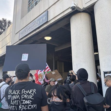Demonstrators gather at an anti-ICE protest in Los Angeles on Jan. 30, 2026