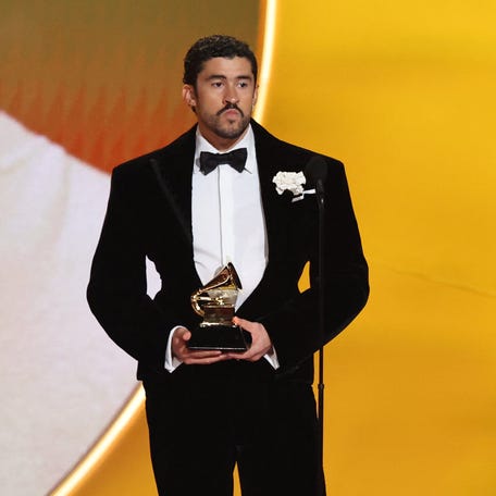 Bad Bunny accepts the award for best musica urbana album for "Debí Tirar Más Fotos" during the 68th Grammy Awards in Los Angeles on Feb. 1, 2026.