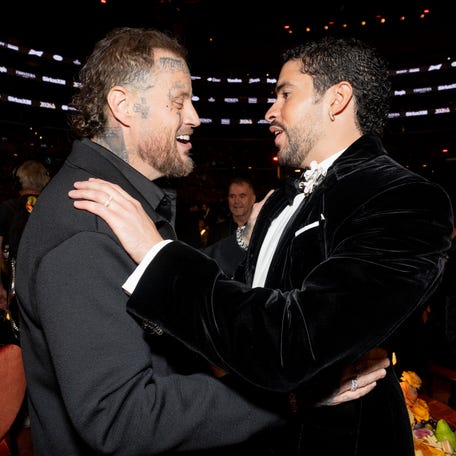 Jelly Roll and Bad Bunny attend the 68th GRAMMY Awards at Crypto.com Arena on Feb. 1, 2026, in Los Angeles.