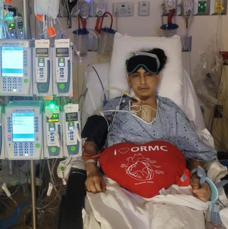 Alex Balmes, who was diagnosed with heart failure at 30, hospitalized.