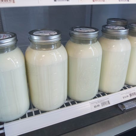 Raw milk for sale at Four Winds International Market in Pensacola, Florida, on Sept. 2, 2025.