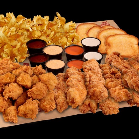 Huey Magoo's has catering specials for your Super Bowl party with chicken tenders, Tender Bites, dips, Texas toast, chips and drinks.