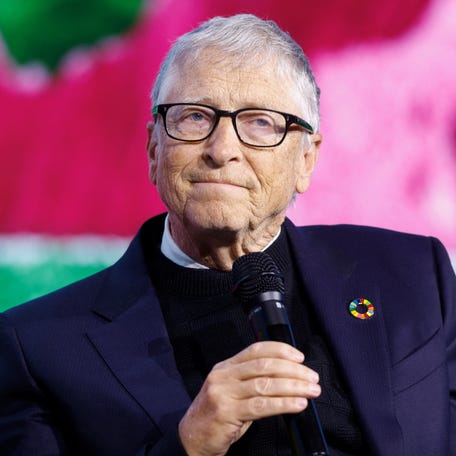 Bill Gates is pictured speaking at an event in Stockholm, Sweden, on Jan. 22, 2026.