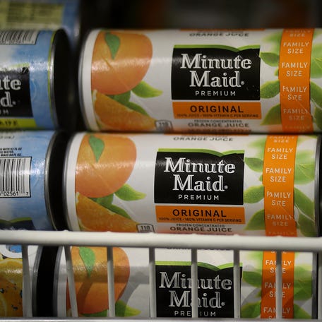 Minute Maid frozen orange juice is displayed in a freezer at a grocery store on Aug. 30, 2016 in San Rafael, California.